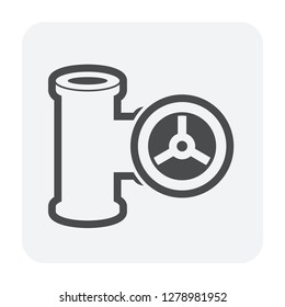 Control valve and pipeline icon. Use in industry plant and factory to flow control of fluid or gas i.e. crude, oil, natural gas, sewage, water, wastewater. Also use in plumbing, supply and irrigation.