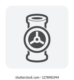 Control valve and pipeline icon. Use in industry plant and factory to flow control of fluid or gas i.e. crude, oil, natural gas, sewage, water, wastewater. Also use in plumbing, supply and irrigation.