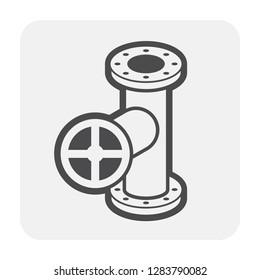 Control valve and pipeline icon. Use in industry plant and factory to flow control of fluid or gas i.e. crude, oil, natural gas, sewage, water, wastewater. Also use in plumbing, supply and irrigation.
