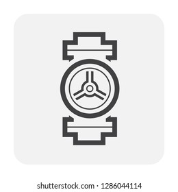 Control valve and pipeline icon. Use in industry plant and factory to flow control of fluid or gas i.e. crude, oil, natural gas, sewage, water, wastewater. Also use in plumbing, supply and irrigation.
