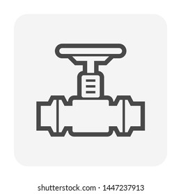 Control valve and pipeline icon. Use in industry plant and factory to flow control of fluid or gas i.e. crude, oil, natural gas, sewage, water, wastewater. Also use in plumbing, supply and irrigation.