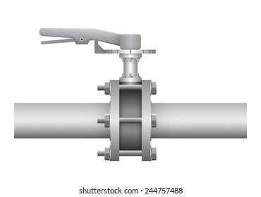 Control valve and pipeline icon. Use in industry plant and factory to flow control of fluid or gas i.e. crude, oil, natural gas, sewage, water, wastewater. Also use in plumbing, supply and irrigation.