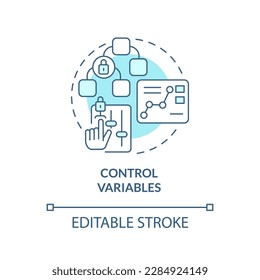 Control variables turquoise concept icon. Causal research changeable and principles abstract idea thin line illustration. Isolated outline drawing. Editable stroke. Arial, Myriad Pro-Bold fonts used