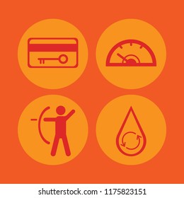control vector icons set. with hydraulic energy, key card, speedometer and archer in set