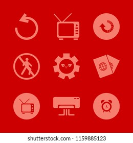 control vector icons set. with tv, no pedestrian crossing, passports and gear sprout in set