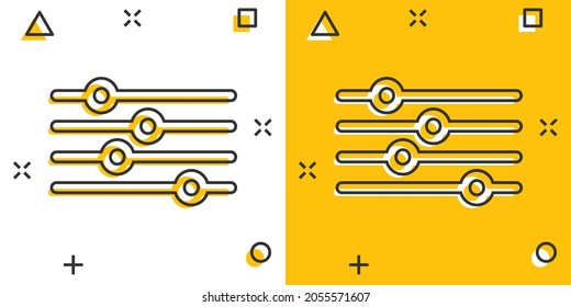 Control volume icon in comic style. Audio adjusting cartoon sign vector illustration on white isolated background. Filter splash effect business concept.