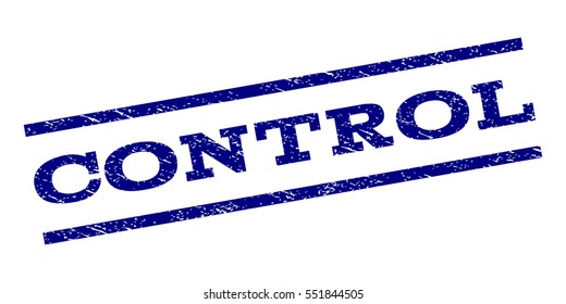 Control watermark stamp. Text caption between parallel lines with grunge design style. Rubber seal stamp with dirty texture. Vector navy blue color ink imprint on a white background.