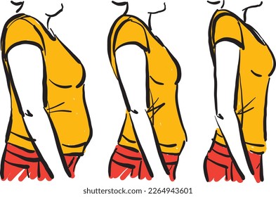 progreso del peso de control del lado de la mujer apariencia saludable del cuerpo delgado ilustración del vector