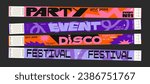 Control y2k ticket bracelets for events, disco, festival, fan zone, party, staff. Vector mockup of a festival bracelet in a futuristic style