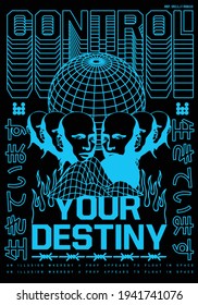 Control your destiny text with statue vector Translation: "Alive." design for t-shirt graphics, banner, fashion prints, slogan tees, stickers, flyer, posters and other creative uses