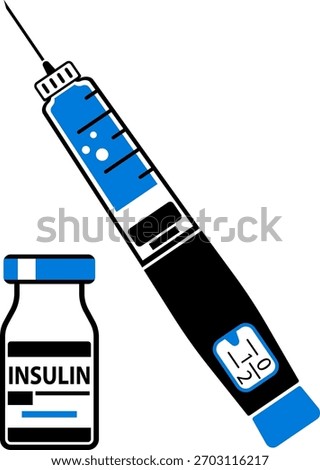 Control your Diabetes concept. Insulin pen syringe and insulin vial. flat style icon. concept of vaccination, injection. isolated vector illustration