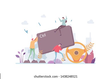 Control Yourself Vector Illustration Concept Showing a person use a keyboard control button analogy, Suitable for landing page, ui, web, App intro card, editorial, flyer, and banner.