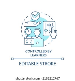 Controlled by learners turquoise concept icon. Microlearning method abstract idea thin line illustration. Self management. Isolated outline drawing. Editable stroke. Arial, Myriad Pro-Bold fonts used