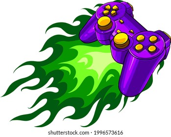 controller console with flames vector illustration design