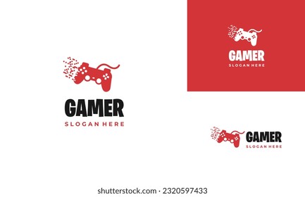 controller game combine with pixel square logo design modern concept
