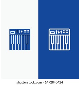 Controller, Hardware, Keyboard, Midi, Music Line and Glyph Solid icon Blue banner Line and Glyph Solid icon Blue banner