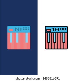 Controller, Hardware, Keyboard, Midi, Music  Icons. Flat and Line Filled Icon Set Vector Blue Background
