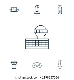 Controller icon. collection of 7 controller outline icons such as airport tower, joystick, remote control. editable controller icons for web and mobile.