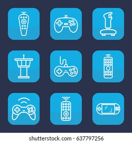 Controller icon. set of 9 outline controller icons such as airport tower, joystick, remote control