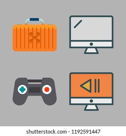 controller icon set. vector set about monitor, drone case and game controller icons set.