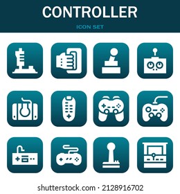 controller icon set. Vector thin line illustrations related with Joystick, Handheld and Joystick