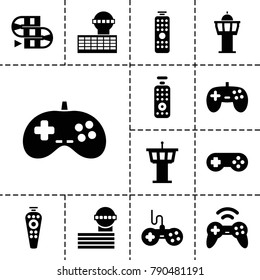 Controller icons. set of 13 editable filled controller icons such as airport tower, joystick, remote control