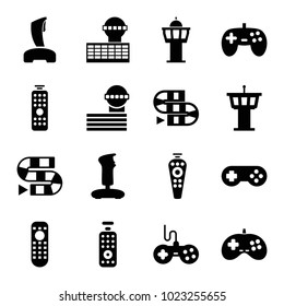 Controller icons. set of 16 editable filled controller icons such as airport tower, joystick, dice game