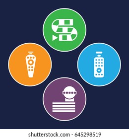 Controller icons set. set of 4 controller filled icons such as airport tower, remote control
