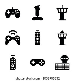 Controller icons. set of 9 editable filled controller icons such as airport tower, joystick