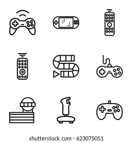 Controller icons set. set of 9 controller outline icons such as airport tower, joystick, remote control, portable game console