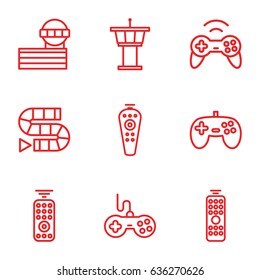 Controller icons set. set of 9 controller outline icons such as airport tower, joystick, remote control