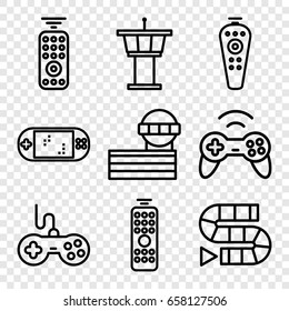 Controller icons set. set of 9 controller outline icons such as airport tower, joystick, remote control, portable game console