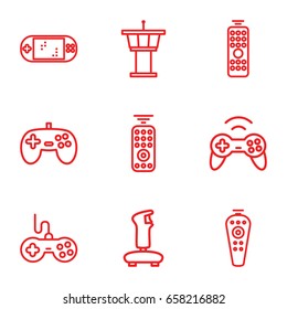 Controller icons set. set of 9 controller outline icons such as airport tower, joystick, remote control