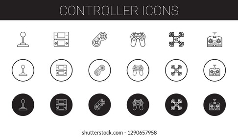controller icons set. Collection of controller with joystick, console, gamepad, drone, remote control. Editable and scalable controller icons.