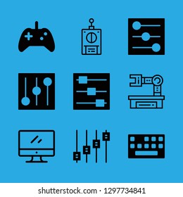 controller icons set with games control, keyboard computer hardware accesory and mechanical arm vector set