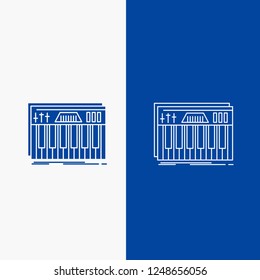 Controller, keyboard, keys, midi, sound Line and Glyph web Button in Blue color Vertical Banner for UI and UX, website or mobile application