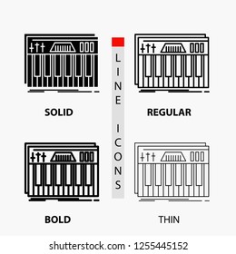 Controller, keyboard, keys, midi, sound Icon in Thin, Regular, Bold Line and Glyph Style. Vector illustration