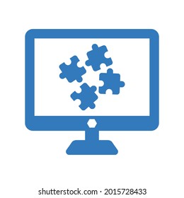 Controller, solution, puzzle icon. Blue color design.