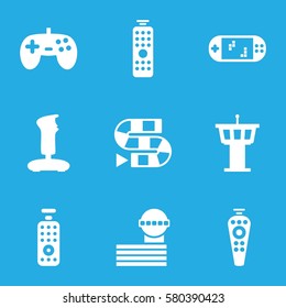 controller vector icons. Set of 9 controller filled icons such as airport tower, remote control, portable game console, joystick