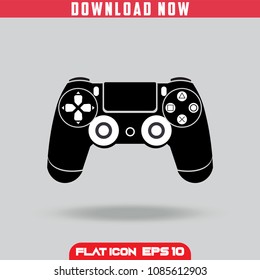 Controller Wireless Game Joystick. Black. Flat Icon Vector isolated design. Grey Background