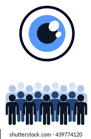 Controlling crowd by eye - positive / negative meaning: totalitarian oppression of society by secret institution insisting on discipline / security and protection against danger 