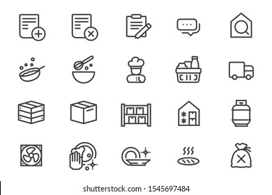 Controlling restaurant in purchases and cost. Back of the house operations. Line icon.