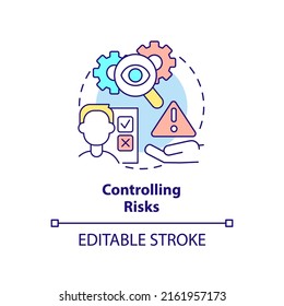 Controlling risks concept icon. Risk management process abstract idea thin line illustration. Hazards assessment. Isolated outline drawing. Editable stroke. Arial, Myriad Pro-Bold fonts used