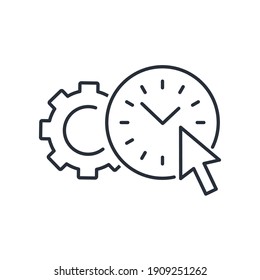 Controlar los tiempos de inicio y parada del sistema mediante procesos y programas. Icono lineal vectorial aislado en fondo blanco.