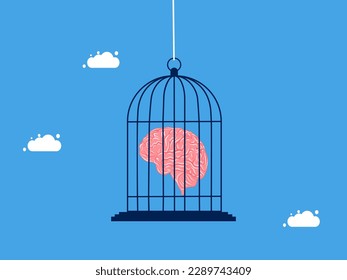 Controla los pensamientos en el cerebro humano. Cerebro preso en una jaula de pájaro