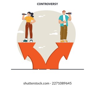 Controversy or disagreement concept. Troubled communication between people. Alternative views or two opposites conflict. Flat vector illustration