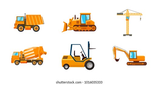 Contruction machine icon set. Cartoon set of contruction machine vector icons for web design isolated on white background