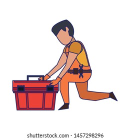 Contruction Worker Searching Tools In Toolbox Vector Illustration Graphic Design