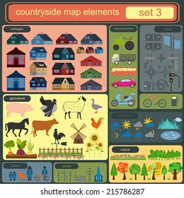 Contryside map elements for generating your own infographics, maps. Vector illustration