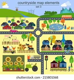 Contryside map elements for generating your own infographics, maps. Vector illustration